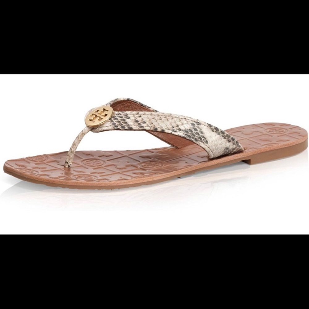 Tory Burch Thora snake skin flips sz8M look great
